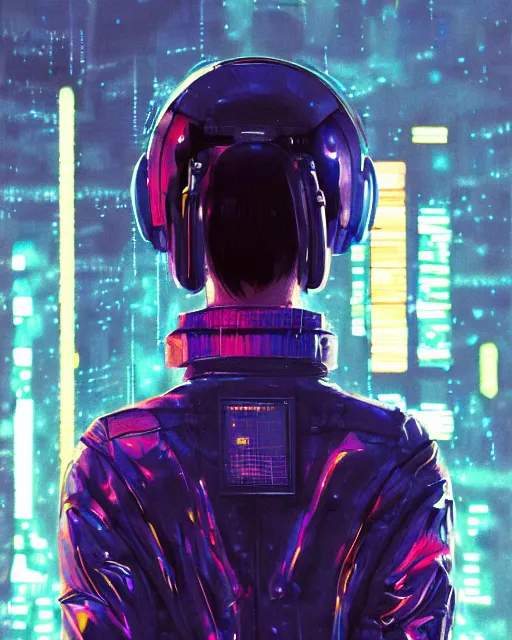 Image similar to detailed portrait of European Dispatcher Pilot girl Sheen Holographic coat, Futuristic sci-fi fashion Akira, Evangelion, cyberpunk, neotokyo, synthwave, aesthetics, futuristic, bladerunner movie scene by ismail inceoglu dragan bibin hans thoma greg rutkowski Alexandros Pyromallis Nekro Rene Margitte illustrated Perfect face, fine details, realistic shaded, fine-face, pretty face sharp chine