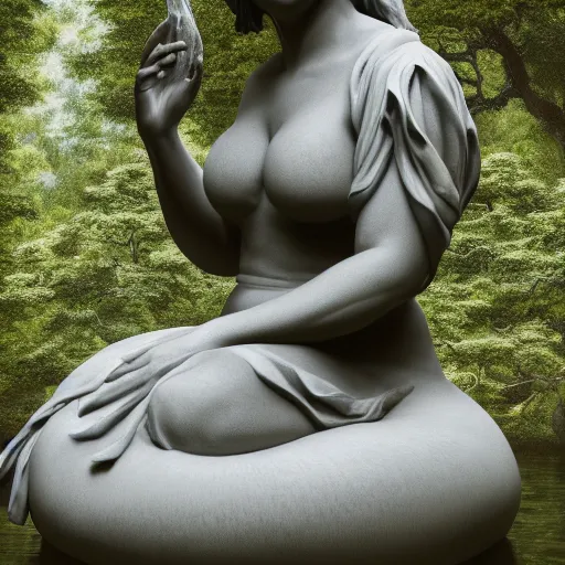 Prompt: marble statue of oprah winfrey meditating in a rococo japanese garden, accurate details, detailed full body, dramatic, intricate, elegant, highly detailed, digital painting, artstation, concept art, sharp focus, illustration, art by gustave dore, octane render