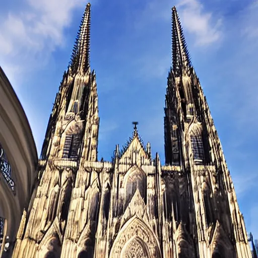 Prompt: the cathedral of Cologne used as a rocket launch pad