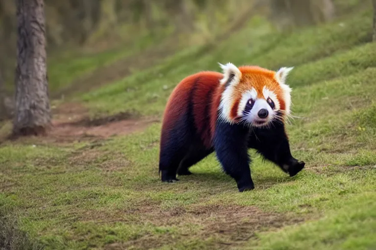 Image similar to a pig red panda!!! hybrid! hyper realistic!! realistic lighting!! wildlife photographer of the year!!! bold natural colors, national geographic, hd, wide angle, 8 k