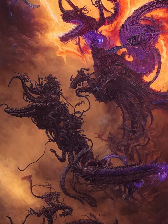 Prompt: black serpent breathing purple fire, ultra realistic, wide angle, intricate details, the fifth element artifacts, highly detailed by peter mohrbacher, hajime sorayama, wayne barlowe, boris vallejo, aaron horkey, gaston bussiere, craig mullins