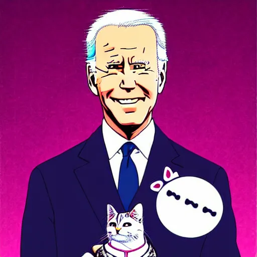 Prompt: digital card art of anime (cat) Joe Biden with cat ears surrounded by magic circles. Pink hue. Highly detailed. Beautiful