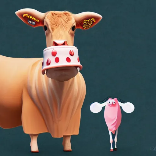 Prompt: a well dressed milkshake wearing a dress next to a brilliant shrimp wearing an academic cap inside the mouth of a cow, hyper realistic, sharp focus, hyper - detailed, 8 k resolution