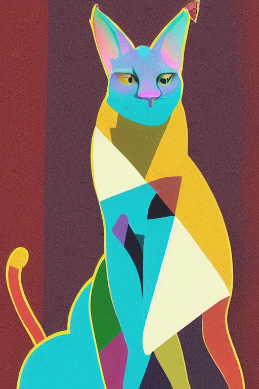 Image similar to cubist cute fluffy caracal cutout digital illustration cartoon colorful beeple