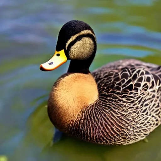 Image similar to a duck holding a knife with its beak