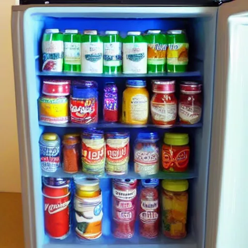 Image similar to mini fridge with spoons inside