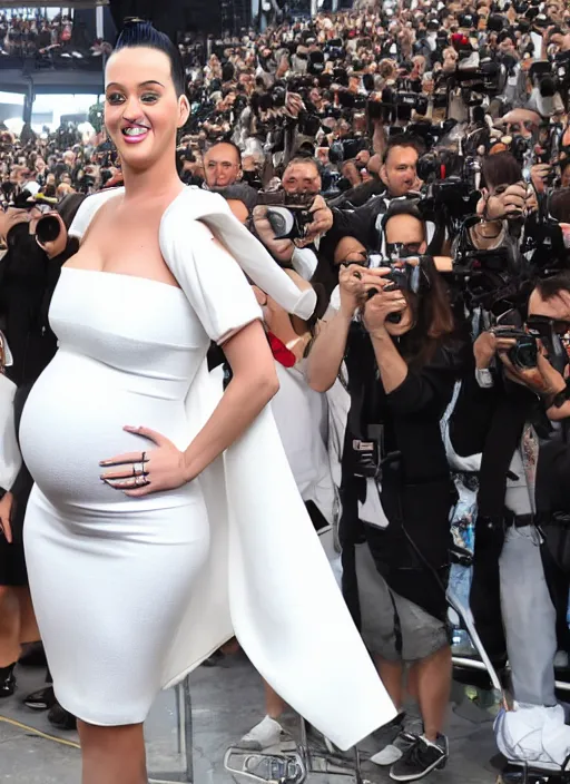 Prompt: smooth, detailed, symmetry, 4 k hdr, 3 5 mm papparazzi photography of katy perry pregnant in a white dress