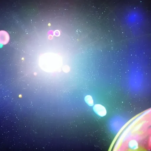 Prompt: a giant holographic soap bubble floating in space, unreal engine 5