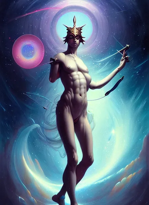 Image similar to symmetry!! sagittarius!!!! highly detailed, high contrast, light reflection, trippy, nebula, trending on art station by artgem, by peter mohrbacher, by wlop, by ruan jia