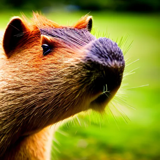 Image similar to cute capybara eating a nvidia gpu with cooling fans, chewing on a graphic card, wildlife photography, bokeh, sharp focus, 3 5 mm, taken by sony a 7 r, 4 k, award winning