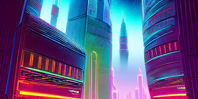 Image similar to glowing cubes, in the middle of a futuristic cyberpunk dubai city, in the art style of dan mumford and marc simonetti, atmospheric lighting, intricate, volumetric lighting, beautiful, sharp focus, ultra detailed