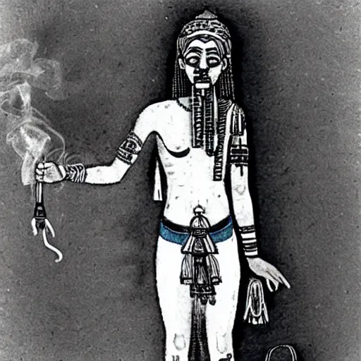 Prompt: ehgyptian mau smoking weed