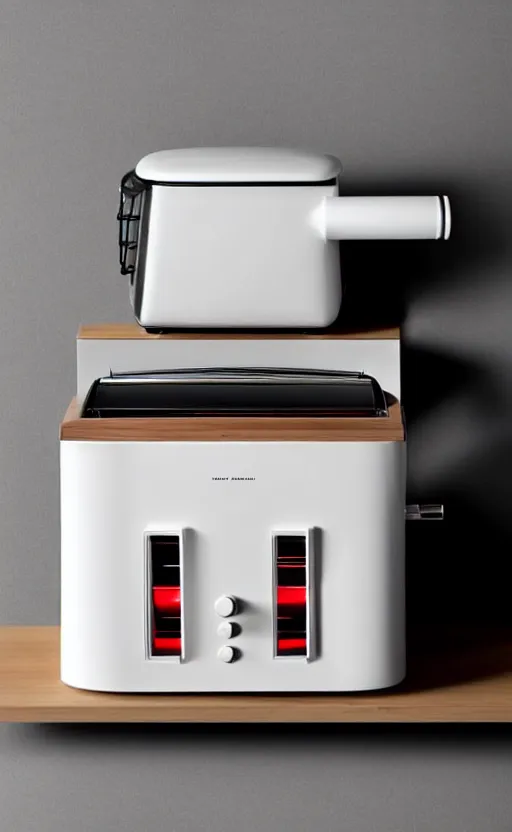 Image similar to a stylish electric toaster oven ; designed by marc newsom, zaha hadid, blonde, joseph and joseph, dieter rams ; natural materials ; industrial design ; behance ; le manoosh ; pinterest ; if design award ; reddot design award