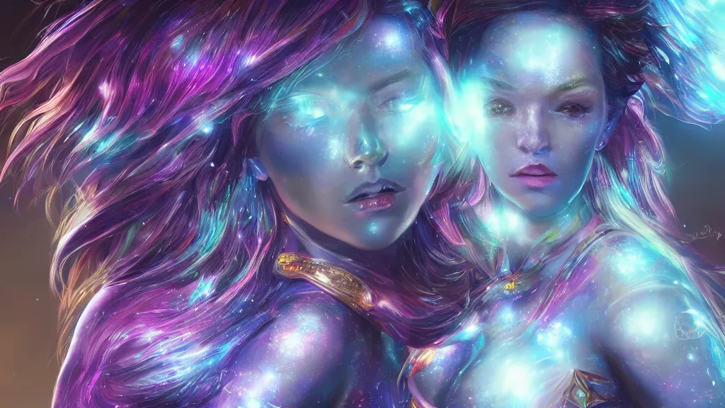 Image similar to highly detailed close up portrait of a celestial girl with a body made of cosmic energy, character art, studio lightning, bright colors, intricate, masterpiece, photorealistic, hiperrealistic, sharp focus, high contrast, Artstation HQ, DeviantArt trending, 4k UHD, Unreal Engine 5