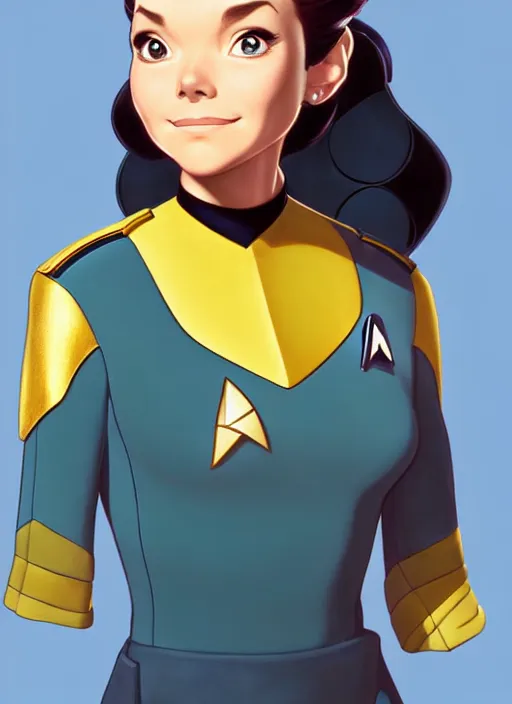 Prompt: cute star trek officer maraget rutherford, natural lighting, path traced, highly detailed, high quality, digital painting, by don bluth and ross tran and studio ghibli and alphonse mucha, artgerm