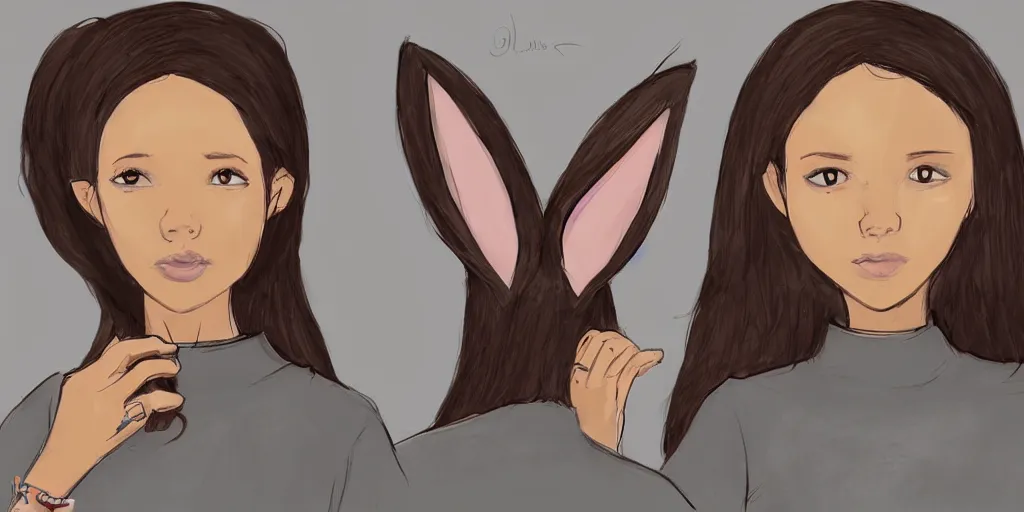 Image similar to women, dark skin, ginger, cartoon, sweatshirt, concept art, concept art, bunny ears,