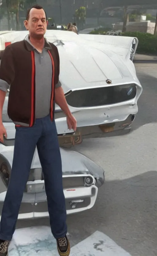 Image similar to tom hanks as a gtav character, detailed