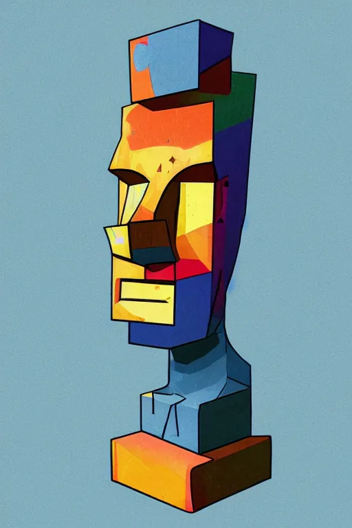 Image similar to abstract cubist moai statue geometric cutout digital illustration cartoon colorful beeple