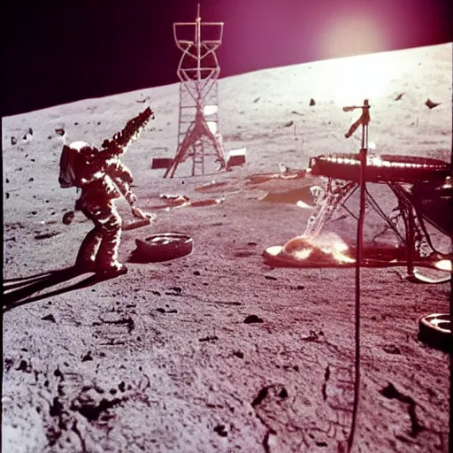 Image similar to Metallica performing on the moon, 1969