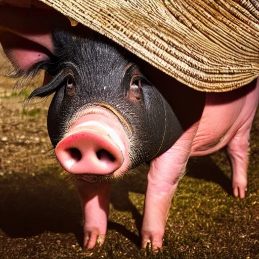 Image similar to an award winning portrait photo of a pig wearing a sombrero