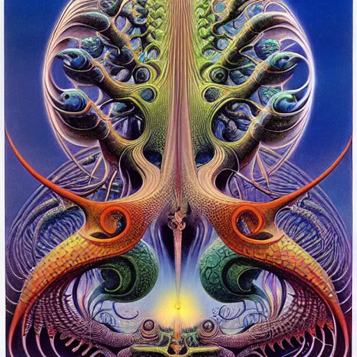 Image similar to divine chaos engine by roger dean and daniel merriam, symbolist, visionary, art forms of nature by ernst haeckel