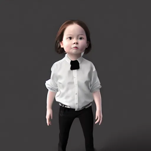 Image similar to a little girl wearing a white shirt and black pants, concept art by xi gang, trending on instagram, neo - dada, official art, iso 2 0 0, rendered in maya,