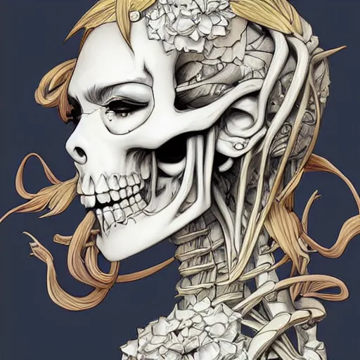 anime manga skull profile young woman skeleton, elf