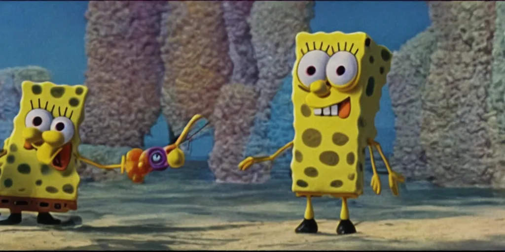 Prompt: spongebob in'the holy mountain'( 1 9 7 3 ), movie still frame