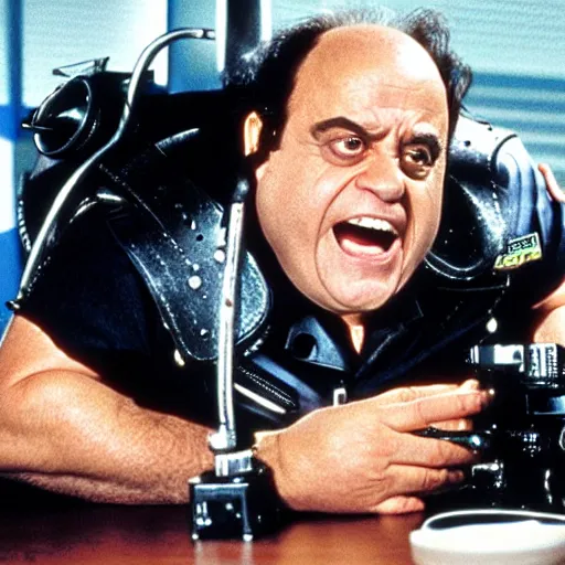 Image similar to Danny Devito as the T1000 terminator movie still, extremely realistic