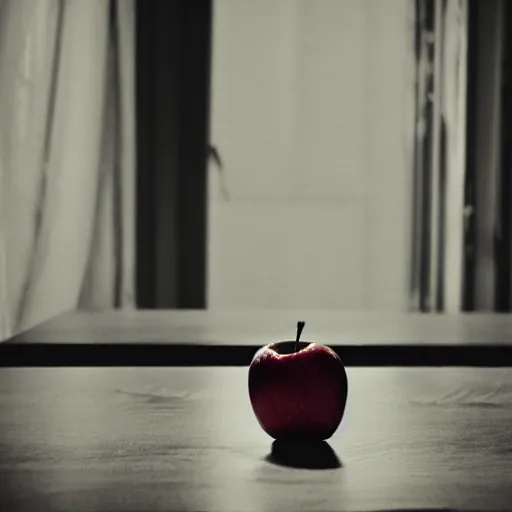 Image similar to photo a red apple on a white table, cinematic lighting, moody, bright tones, highly detailed