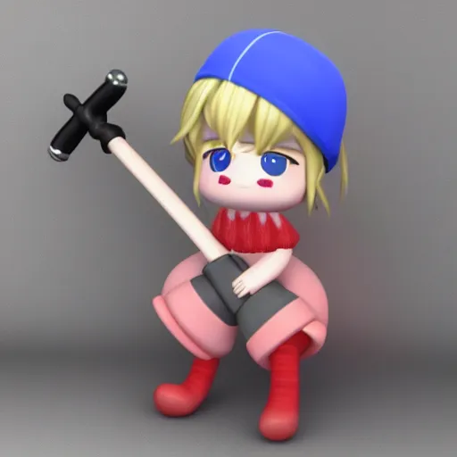 Image similar to cute fumo plush of a girl with a giant hammer, vray