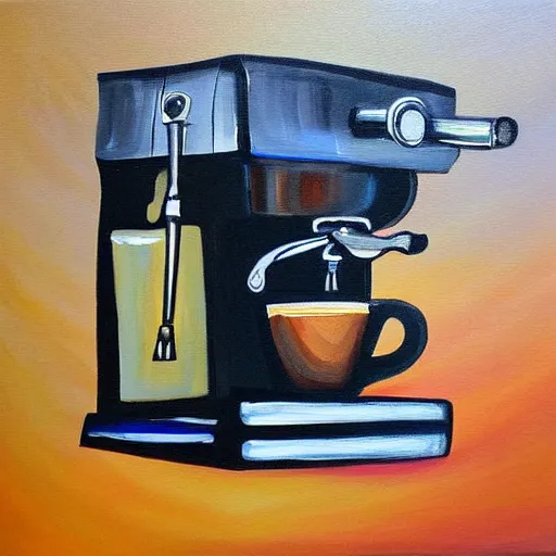 Image similar to a painting of an espresso machine that makes coffee from human souls