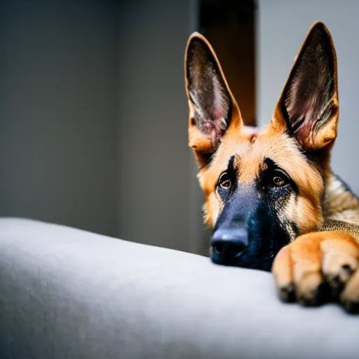 Image similar to a german shepherd waiting patiently for his owner to get home, photograph, hyper realistic,