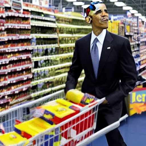 Image similar to security camera footage of barack obama trashing a walmart