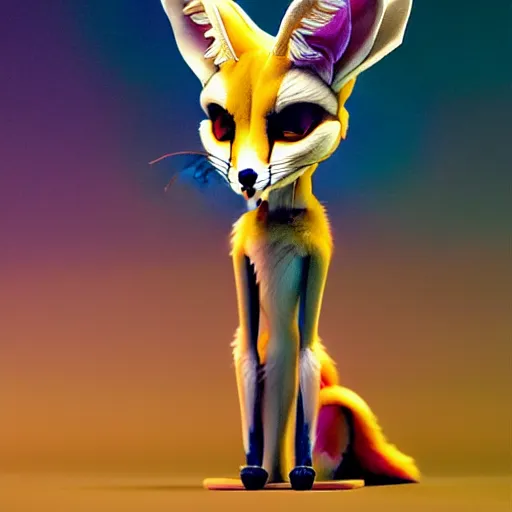 Prompt: long shot of a fennec fox android :: by Martine Johanna and Simon Stålenhag and Chie Yoshii and Casey Weldon and Guillermo del toro and Frank Lloyd Wright :: ornate, dynamic, particulate, rich colors, intricate, elegant, highly detailed, centered, artstation, smooth, sharp focus, octane render, 3d