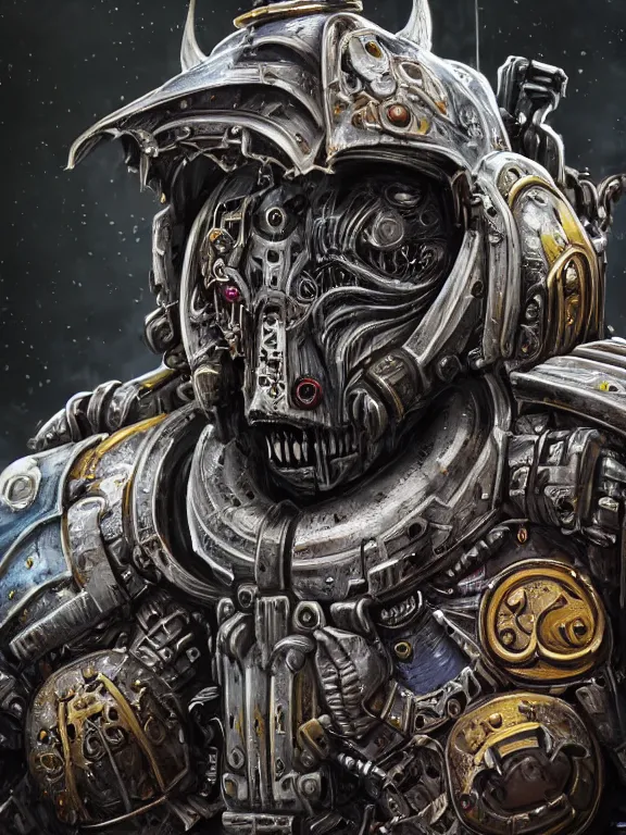 Image similar to portrait art of 8k ultra realistic undead werewolf space marine , intricate high tech helmet , detailed intricate ornate space suit,decaying, cybernetic, full of colour, cinematic lighting, battered, trending on artstation, 4k, hyperrealistic, focused, extreme details,unreal engine 5, cinematic, masterpiece, art by ayami kojima, giger