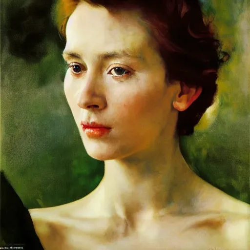 Image similar to a stunning masterful portrait of a confident polish woman with free hair and a happy eyes by andrew wyeth, john singer sargent, and norman rockwell, natural light, oil painting, ethereal, wong kar wai, strong brushwork