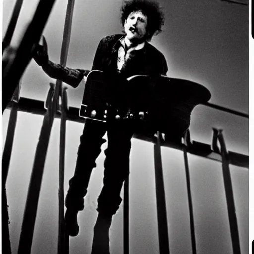 Prompt: bob dylan climbing the empire state building like king kong