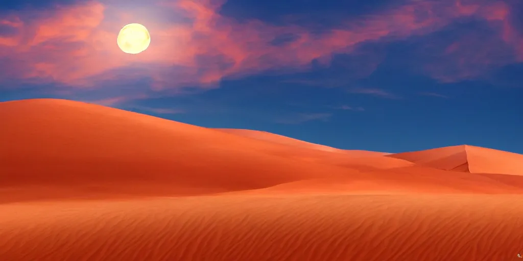 Prompt: windows xp wallpaper full moon over red dunes,