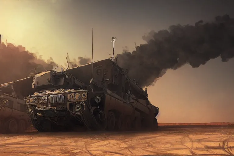 Image similar to dieselpunk digital illustration of mad max's bmw m 1 himars by makoto shinkai, ilya kuvshinov, lois van baarle, rossdraws, basquiat