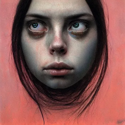 Prompt: billie eilish portrait by zdislaw beksinski