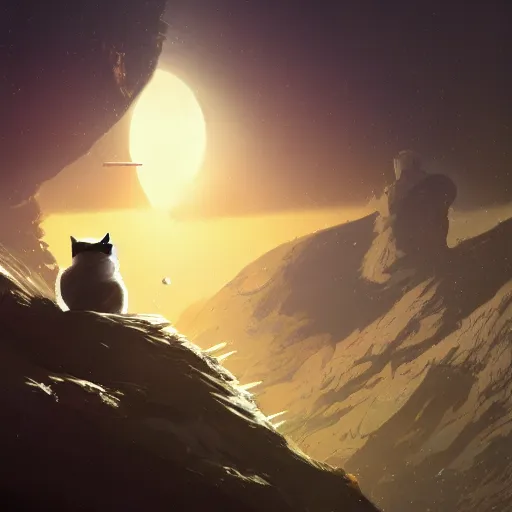 Image similar to cat in no man's sky digital art in the style of Greg Rutkowski and Craig Mullins, 4k