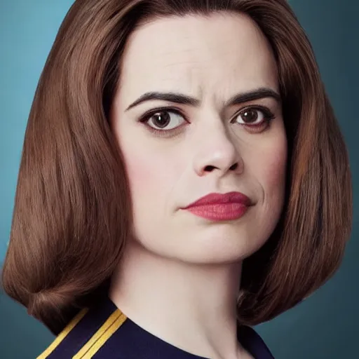 Prompt: a beautiful full body photograph of younger hayley atwell as a star fleet officer from star trek next generation, full dress uniform, smaller lips, symmetrical face, extreme realism and detail, 8 k, completely framed, direct lighting, 3 5 mm photo, photorealistic, sharp focus