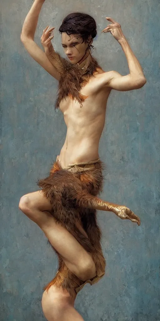 Image similar to epic masterpiece full body portrait half fox half woman, crying, acrobatic pose, beautiful face and flawless skin, by Edgar Maxence and Ross Tran and Michael Whelan