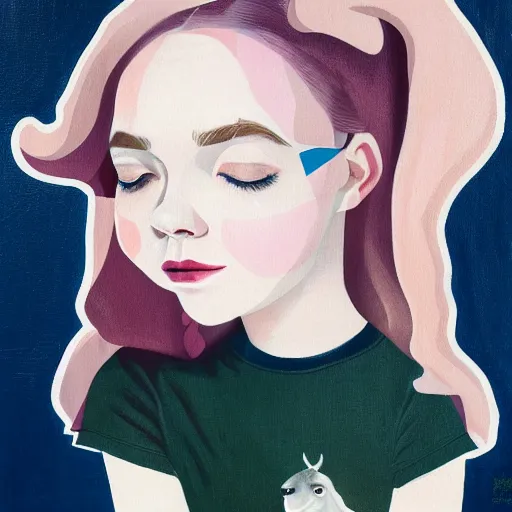 Image similar to Elle Fanning holding a lamb picture by Sachin Teng, asymmetrical, dark vibes, Realistic Painting , Organic painting, Matte Painting, geometric shapes, hard edges, graffiti, street art:2 by Sachin Teng:4