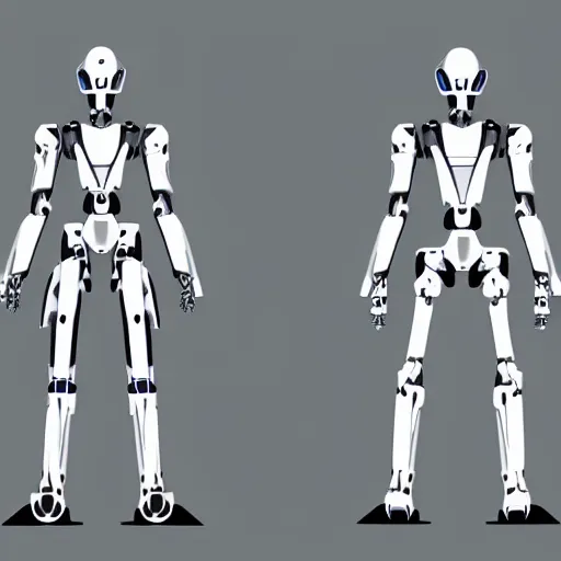 Prompt: Front and back full body full height | sleek futuristic biped mecha | super high resolution photo | White background | Front and rear | Orthographic engineering diagram