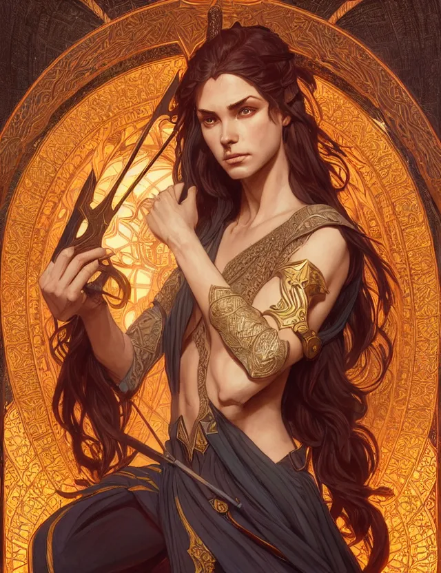 Image similar to symmetry!! intense fanart of a rebeca as a mage warrior as acotar protagonist, magic background, intricate, elegant, highly detailed, my rendition, digital painting, artstation, concept art, smooth, sharp focus, illustration, art by artgerm and greg rutkowski and alphonse mucha