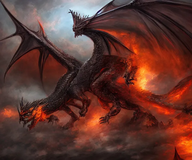 Prompt: dragon in a sci - fi city, dark fantasy, concept art, highly detailed, phoenix flames