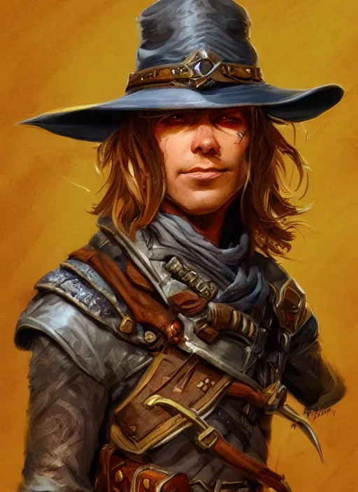 Image similar to gun slinger, dndbeyond, bright, colourful, realistic, dnd character portrait, full body, pathfinder, pinterest, art by ralph horsley, dnd, rpg, lotr game design fanart by concept art, behance hd, artstation, deviantart, hdr render in unreal engine 5