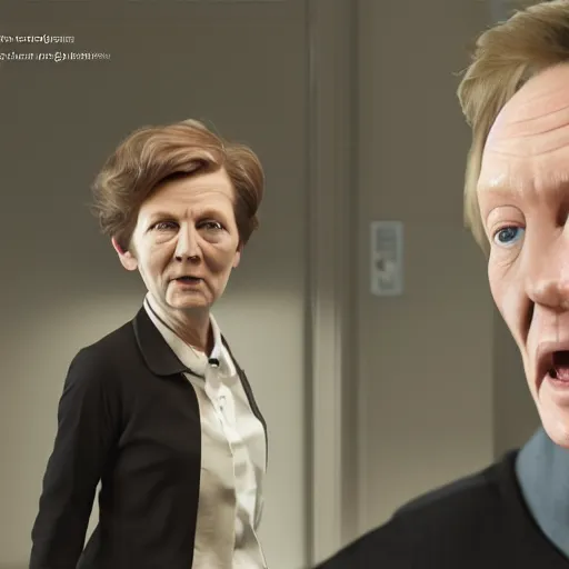 Prompt: Limmy with Margaret thatchers body, realistic artstyle, wide shot, dramatic lighting, octane render, hyperrealistic, high quality, highly detailed, HD, beautiful, cinematic, 8k, unreal engine, facial accuracy, symmetrical